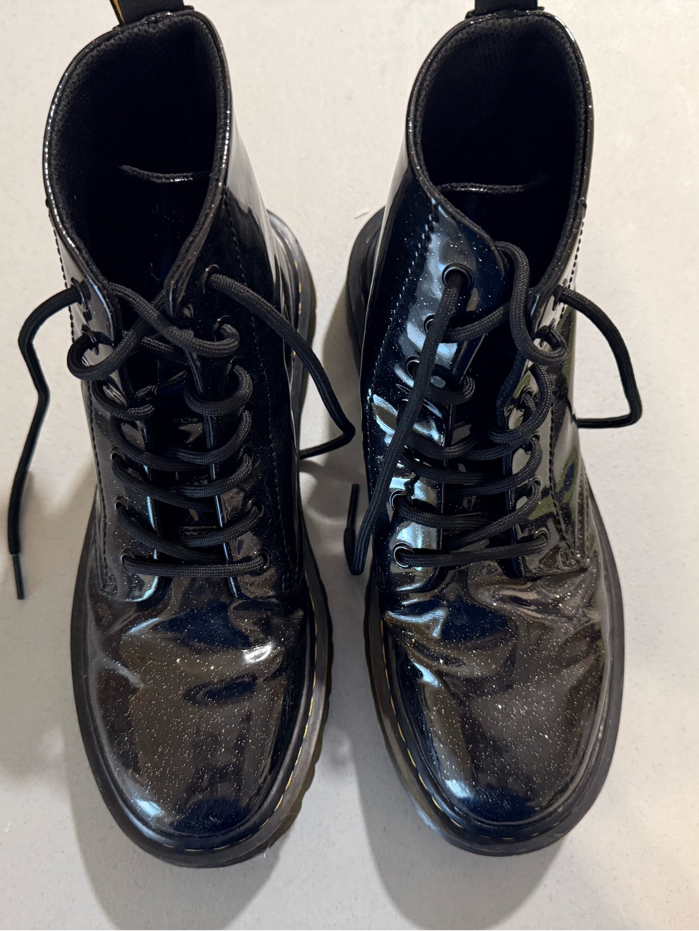 Dr. Martens Black Sparkly Patent Lace-Up Combat Boots - Women's
